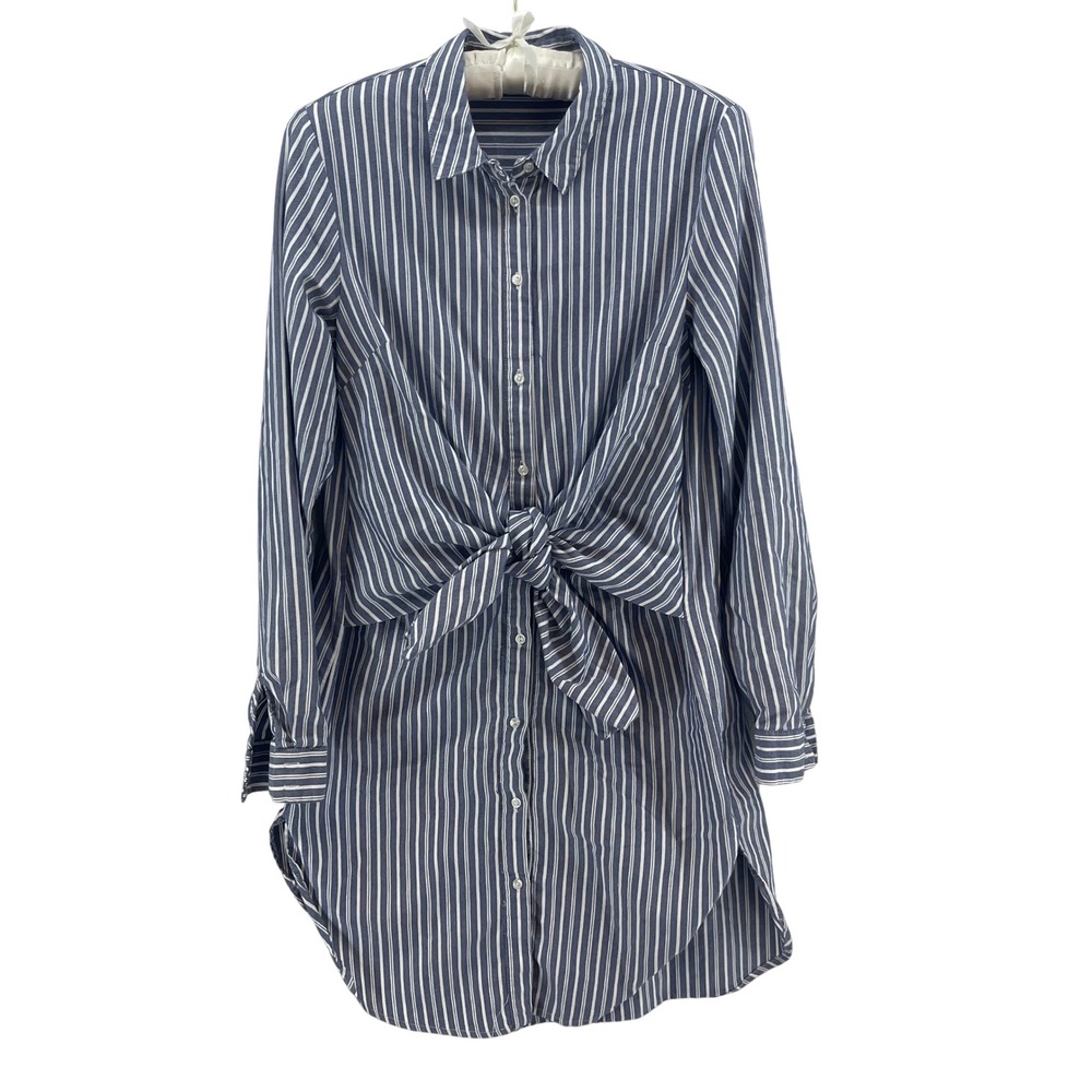 Atmosphere Striped Shirt Dress Womens 6 Blue White Tie Front Button Down Coastal